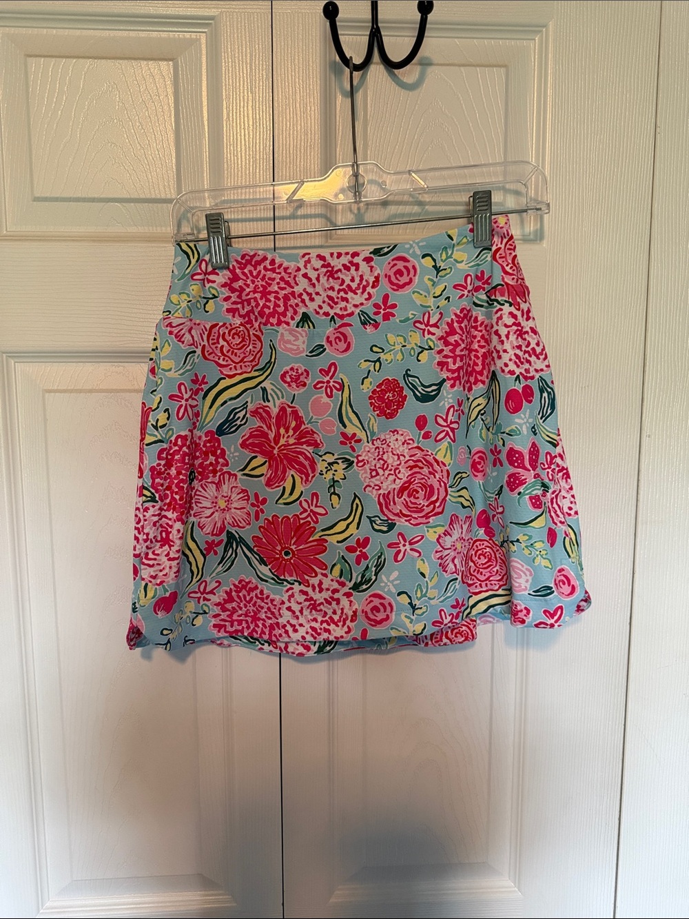 Gottex Pink Floral Mini Skirt on Light Blue